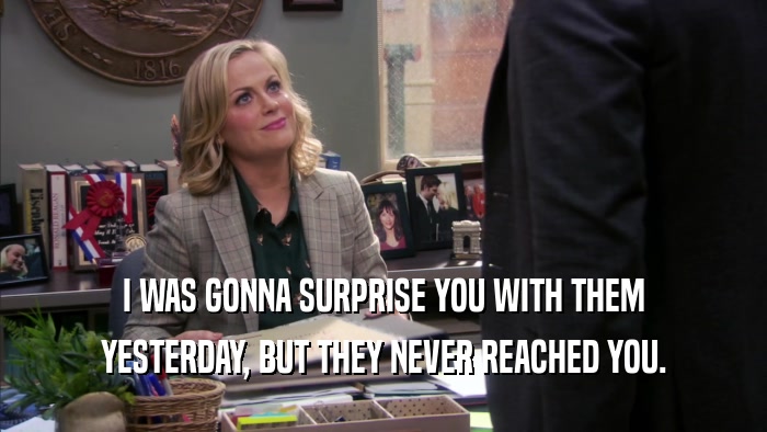 I WAS GONNA SURPRISE YOU WITH THEM YESTERDAY, BUT THEY NEVER REACHED YOU. 