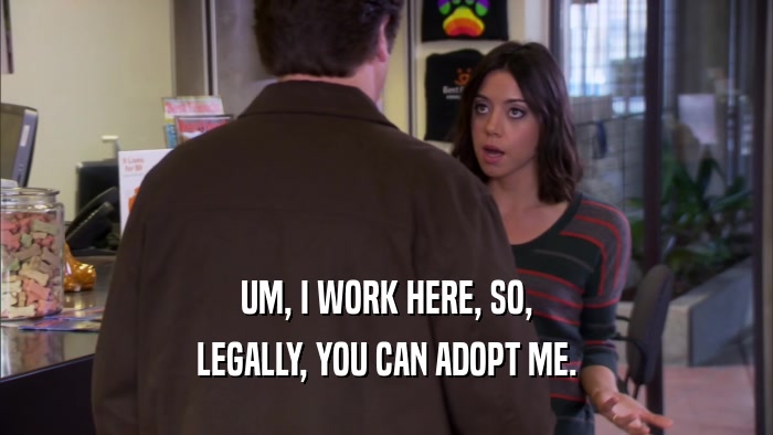 UM, I WORK HERE, SO, LEGALLY, YOU CAN ADOPT ME. 