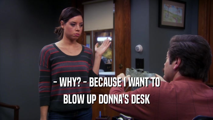 - WHY? - BECAUSE I WANT TO BLOW UP DONNA'S DESK 