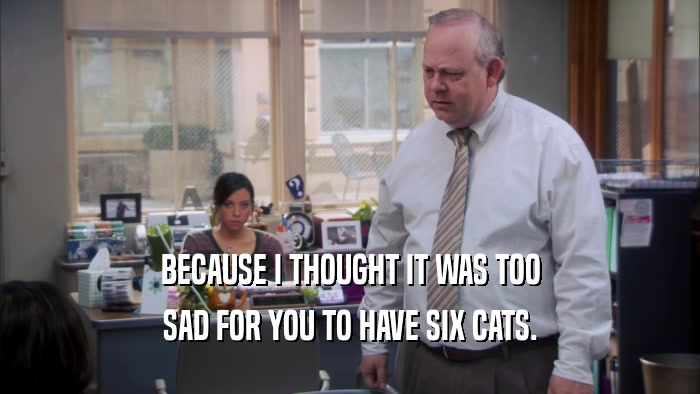 BECAUSE I THOUGHT IT WAS TOO SAD FOR YOU TO HAVE SIX CATS. 