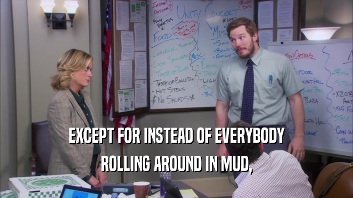 EXCEPT FOR INSTEAD OF EVERYBODY ROLLING AROUND IN MUD, 