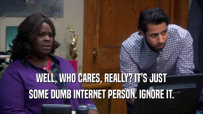 WELL, WHO CARES, REALLY? IT'S JUST SOME DUMB INTERNET PERSON. IGNORE IT. 