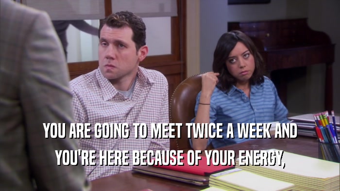 YOU ARE GOING TO MEET TWICE A WEEK AND YOU'RE HERE BECAUSE OF YOUR ENERGY, 