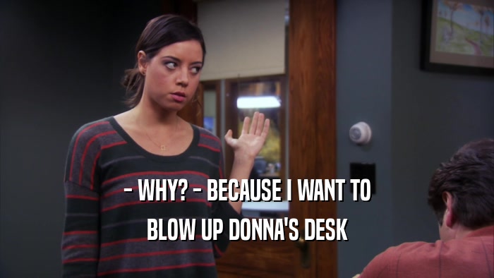 - WHY? - BECAUSE I WANT TO BLOW UP DONNA'S DESK 