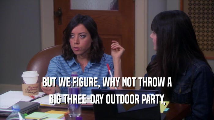 BUT WE FIGURE, WHY NOT THROW A
 BIG THREE-DAY OUTDOOR PARTY,
 
