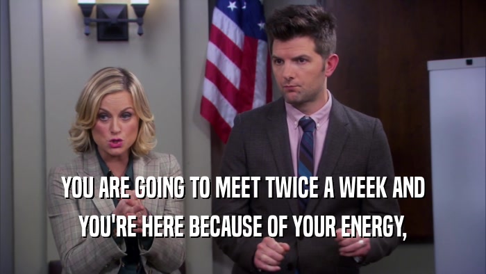 YOU ARE GOING TO MEET TWICE A WEEK AND YOU'RE HERE BECAUSE OF YOUR ENERGY, 