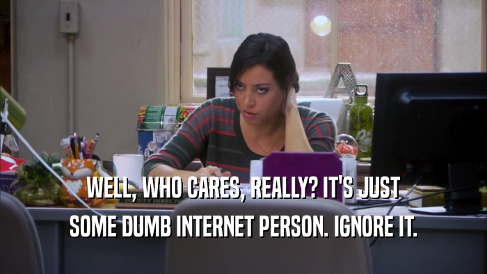 WELL, WHO CARES, REALLY? IT'S JUST SOME DUMB INTERNET PERSON. IGNORE IT. 