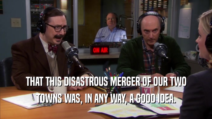 THAT THIS DISASTROUS MERGER OF OUR TWO TOWNS WAS, IN ANY WAY, A GOOD IDEA. 
