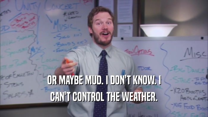 OR MAYBE MUD. I DON'T KNOW. I CAN'T CONTROL THE WEATHER. 