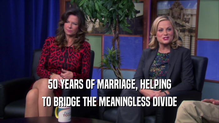 50 YEARS OF MARRIAGE, HELPING TO BRIDGE THE MEANINGLESS DIVIDE 