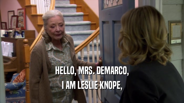 HELLO, MRS. DEMARCO, I AM LESLIE KNOPE, 