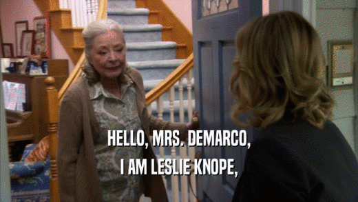 HELLO, MRS. DEMARCO, I AM LESLIE KNOPE, 