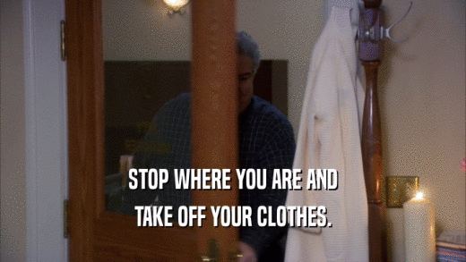 STOP WHERE YOU ARE AND TAKE OFF YOUR CLOTHES. 