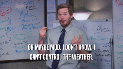 OR MAYBE MUD. I DON'T KNOW. I CAN'T CONTROL THE WEATHER. 
