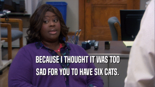 BECAUSE I THOUGHT IT WAS TOO SAD FOR YOU TO HAVE SIX CATS. 