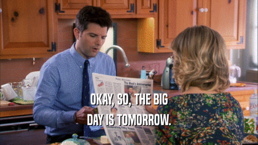 OKAY, SO, THE BIG
 DAY IS TOMORROW.
 