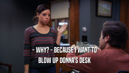- WHY? - BECAUSE I WANT TO BLOW UP DONNA'S DESK 