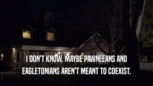 I DON'T KNOW. MAYBE PAWNEEANS AND EAGLETONIANS AREN'T MEANT TO COEXIST. 
