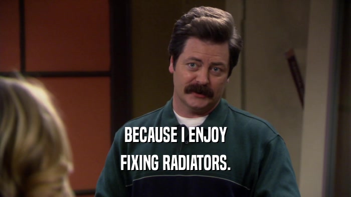 BECAUSE I ENJOY FIXING RADIATORS. 
