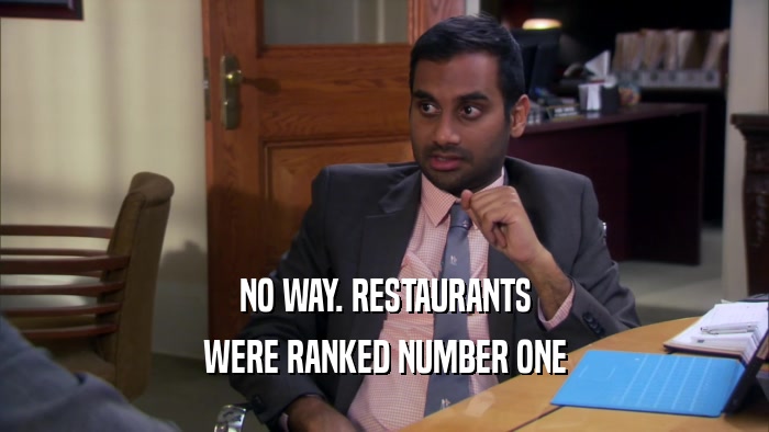 NO WAY. RESTAURANTS WERE RANKED NUMBER ONE 