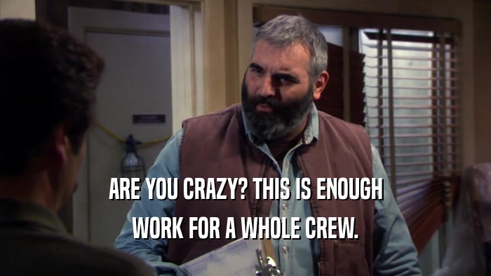 ARE YOU CRAZY? THIS IS ENOUGH WORK FOR A WHOLE CREW. 