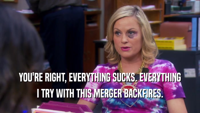 YOU'RE RIGHT, EVERYTHING SUCKS. EVERYTHING I TRY WITH THIS MERGER BACKFIRES. 
