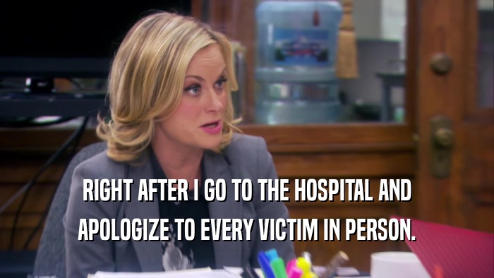 RIGHT AFTER I GO TO THE HOSPITAL AND APOLOGIZE TO EVERY VICTIM IN PERSON. 
