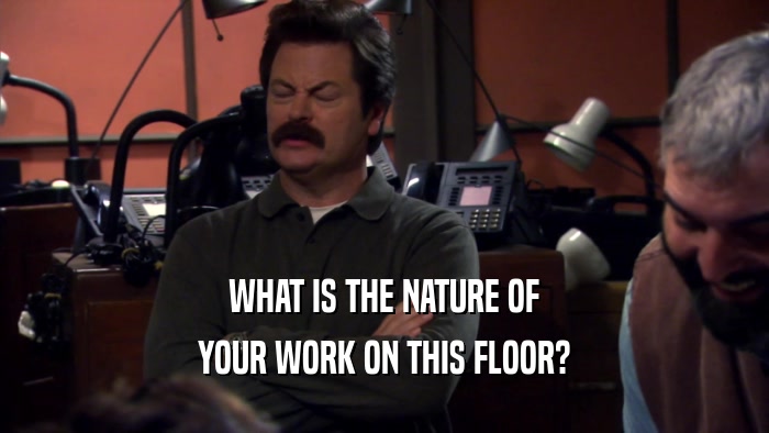 WHAT IS THE NATURE OF YOUR WORK ON THIS FLOOR? 