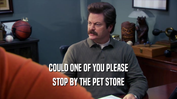 COULD ONE OF YOU PLEASE STOP BY THE PET STORE 