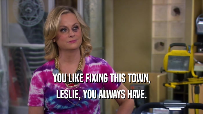 YOU LIKE FIXING THIS TOWN, LESLIE, YOU ALWAYS HAVE. 