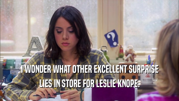 I WONDER WHAT OTHER EXCELLENT SURPRISE LIES IN STORE FOR LESLIE KNOPE. 