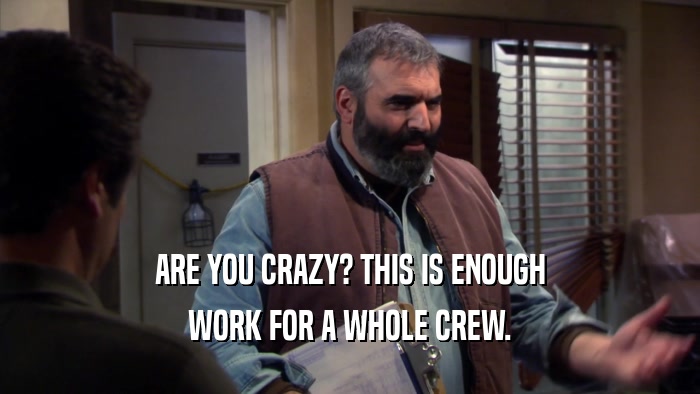 ARE YOU CRAZY? THIS IS ENOUGH WORK FOR A WHOLE CREW. 