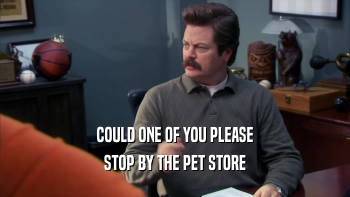 COULD ONE OF YOU PLEASE STOP BY THE PET STORE 