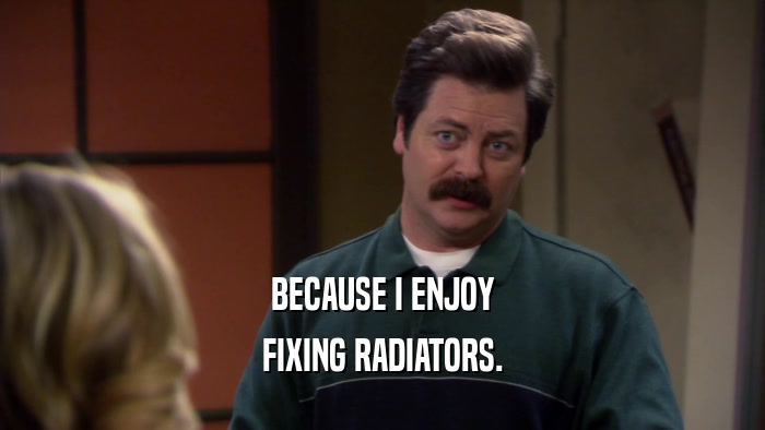 BECAUSE I ENJOY FIXING RADIATORS. 