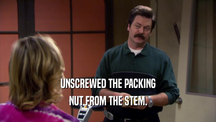 UNSCREWED THE PACKING NUT FROM THE STEM. 