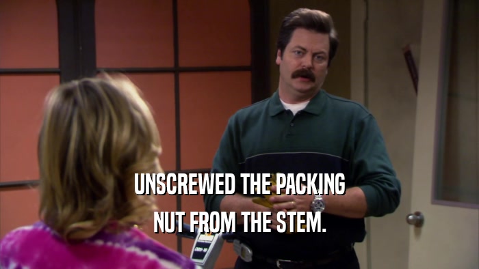 UNSCREWED THE PACKING NUT FROM THE STEM. 