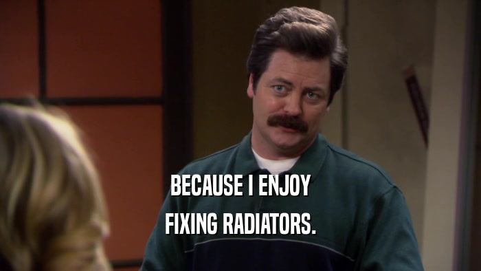 BECAUSE I ENJOY FIXING RADIATORS. 