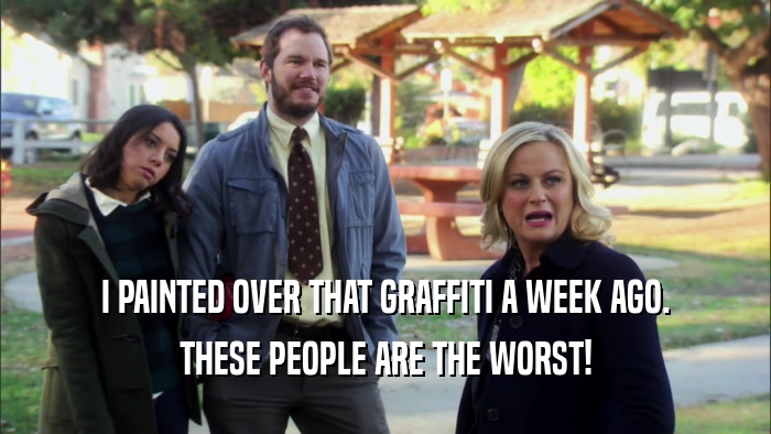 I PAINTED OVER THAT GRAFFITI A WEEK AGO. THESE PEOPLE ARE THE WORST! 