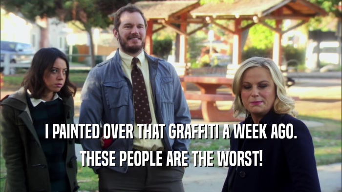 I PAINTED OVER THAT GRAFFITI A WEEK AGO. THESE PEOPLE ARE THE WORST! 
