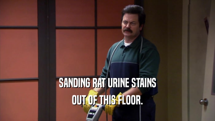 SANDING RAT URINE STAINS
 OUT OF THIS FLOOR.
 