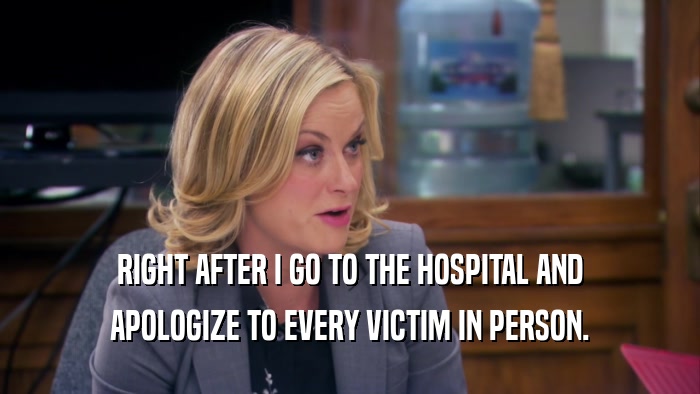 RIGHT AFTER I GO TO THE HOSPITAL AND APOLOGIZE TO EVERY VICTIM IN PERSON. 