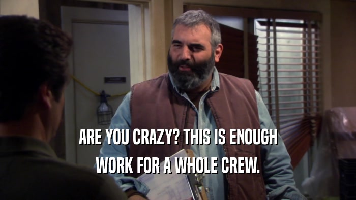 ARE YOU CRAZY? THIS IS ENOUGH WORK FOR A WHOLE CREW. 