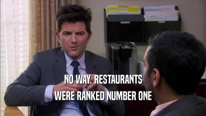 NO WAY. RESTAURANTS WERE RANKED NUMBER ONE 