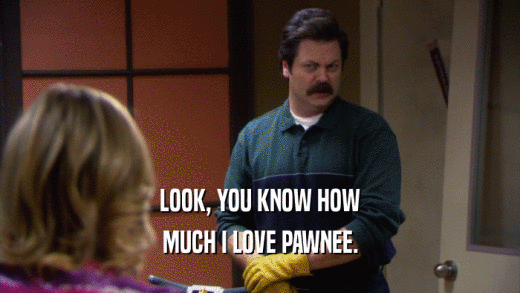 LOOK, YOU KNOW HOW MUCH I LOVE PAWNEE. 