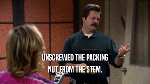 UNSCREWED THE PACKING NUT FROM THE STEM. 