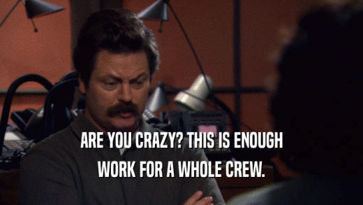 ARE YOU CRAZY? THIS IS ENOUGH WORK FOR A WHOLE CREW. 