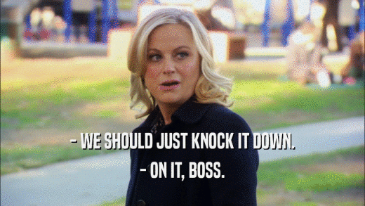 - WE SHOULD JUST KNOCK IT DOWN. - ON IT, BOSS. 