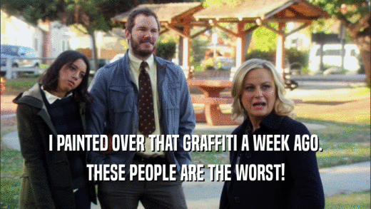 I PAINTED OVER THAT GRAFFITI A WEEK AGO. THESE PEOPLE ARE THE WORST! 