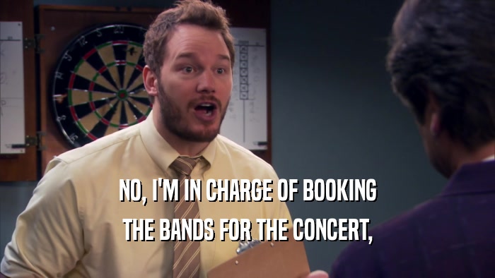 NO, I'M IN CHARGE OF BOOKING THE BANDS FOR THE CONCERT, 