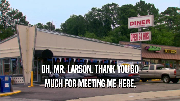 OH, MR. LARSON. THANK YOU SO MUCH FOR MEETING ME HERE. 